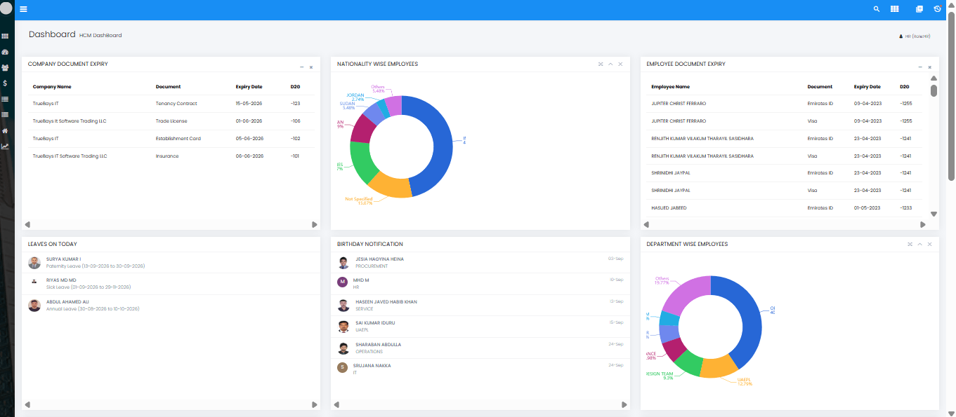 TrueBays StackHX HR software dashboard for Sharjah companies