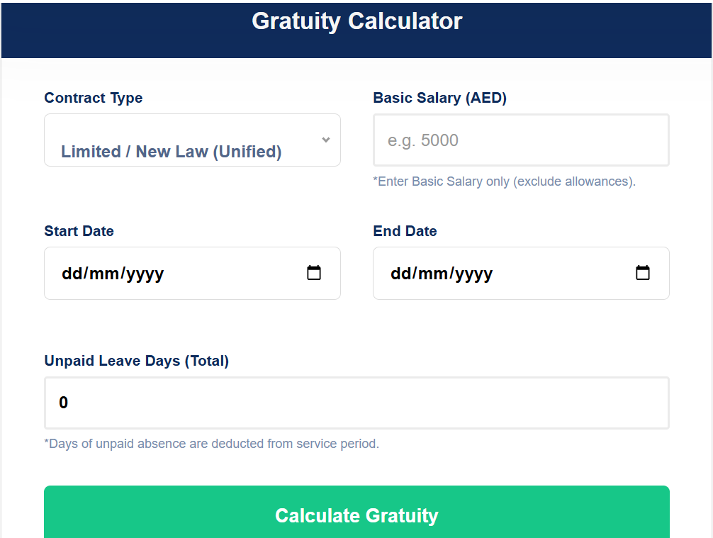 Free Gratuity calculator UAE